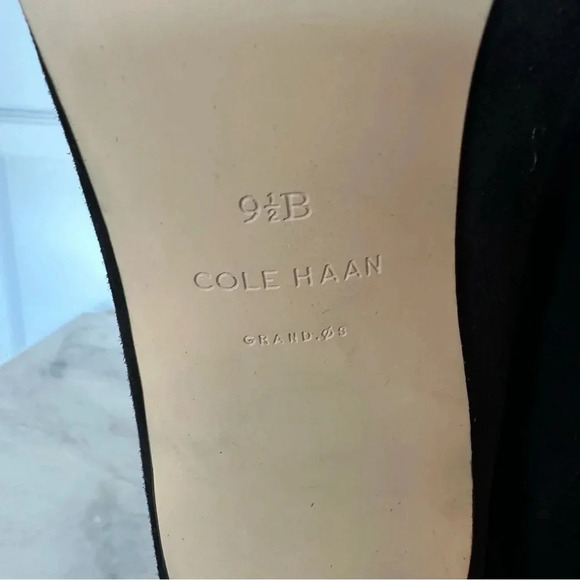 Cole Haan Emmett Bootie Black Suede Tie Ankle Open Toe Heel Size 9.5 B - Picture 10 of 11